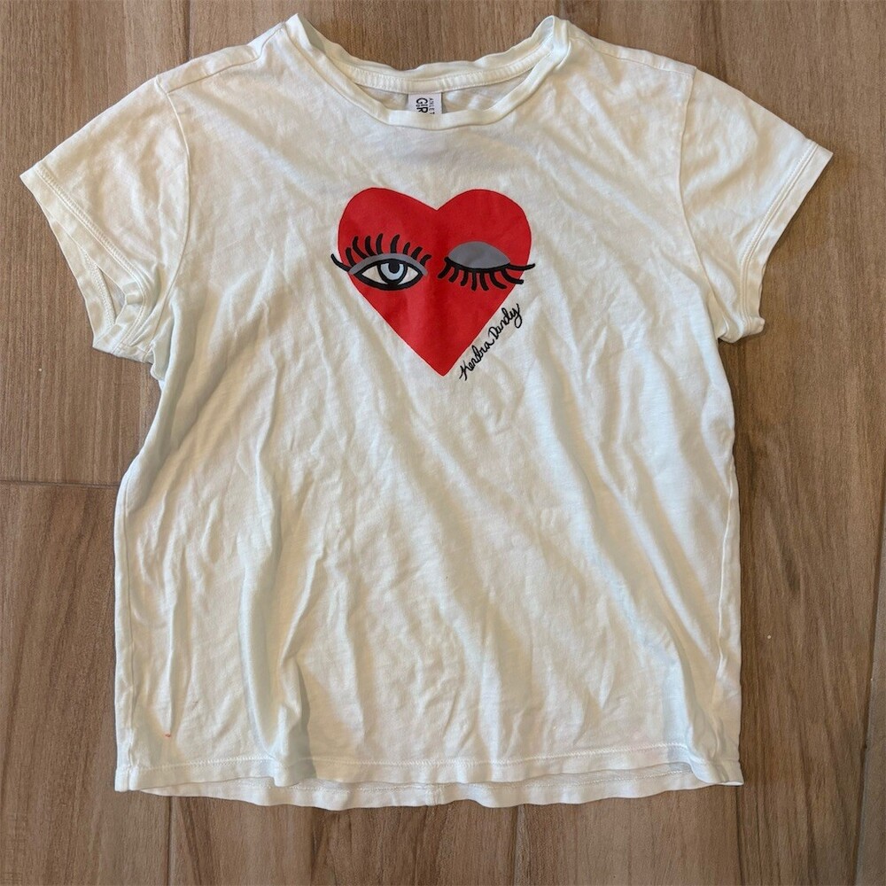 Athleta Girl Heart Eyes Graphic T-Shirt White Short Sleeve Size L 12